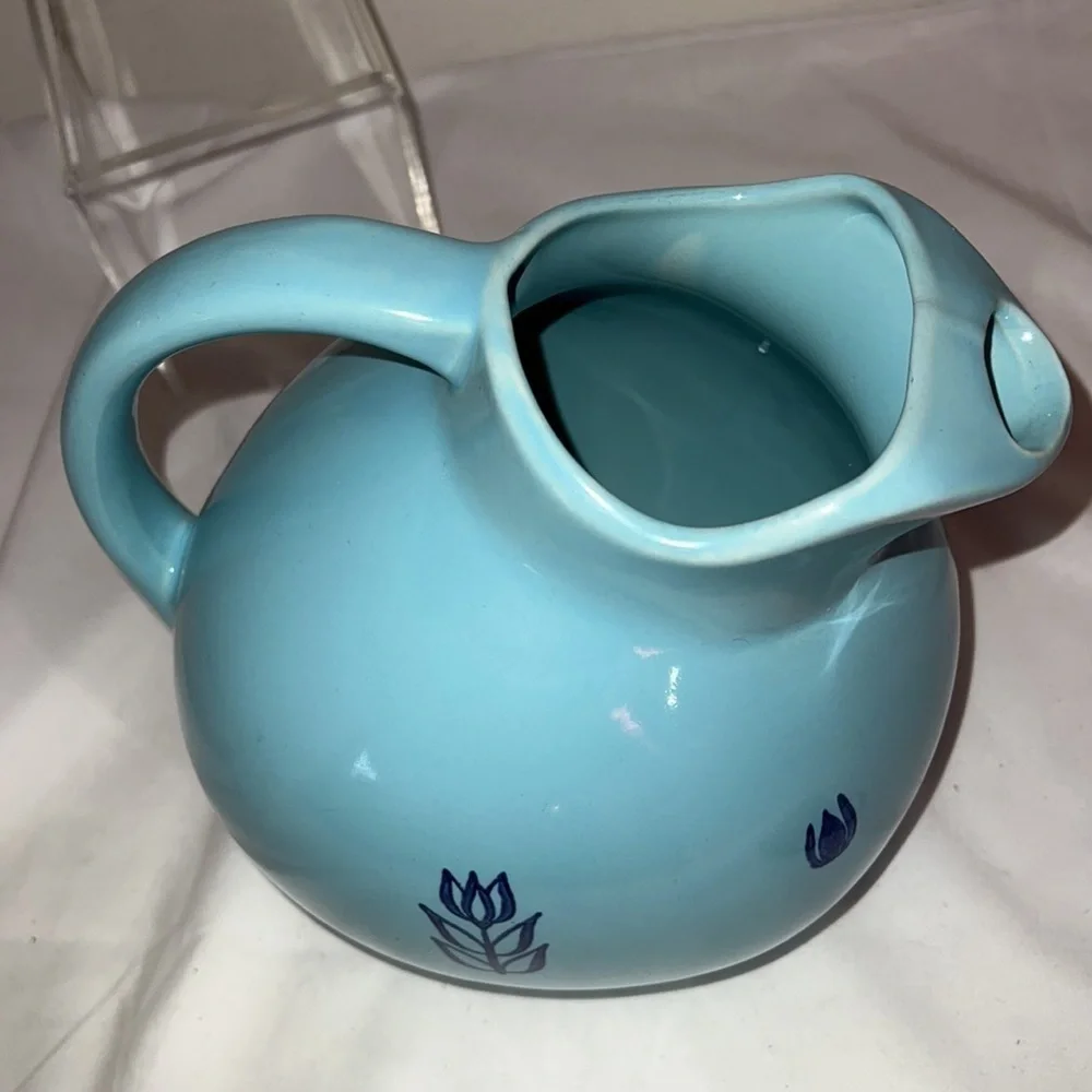 Cameron Cronin Clay Pottery Dutch Blue Tulip Tilt Ball 64 oz Pitcher